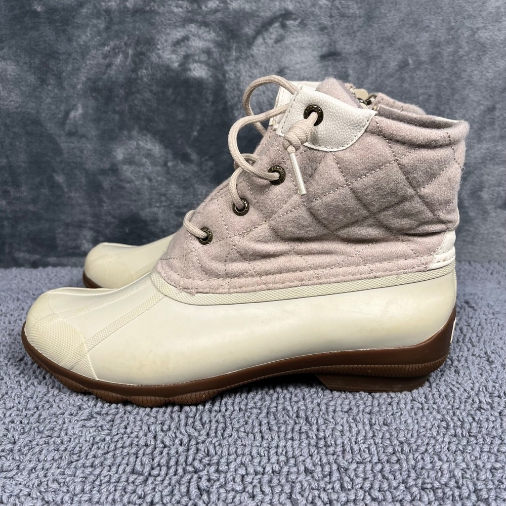 Sperry Saltwater Quilted Wool Duck Boots Ivory Oatmeal STS82538 Womens 9M